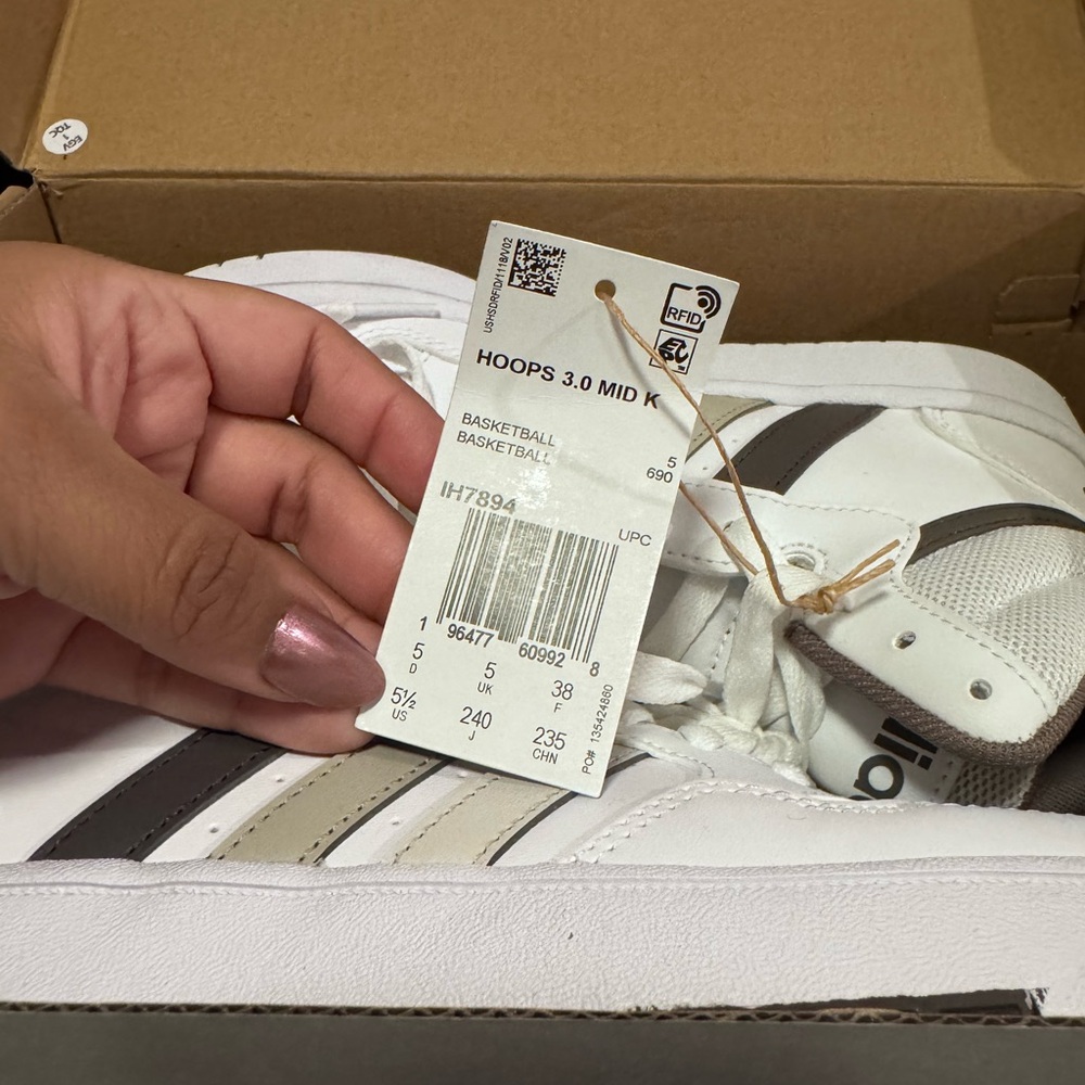 Adidas Hoops 3.0 Mid White and Gray Sneakers - Picture 2 of 4